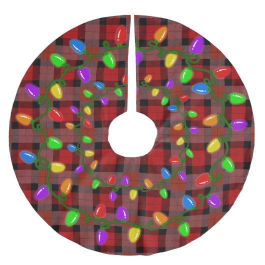 Jupon De Sapin En Polyester Brossé Lumières De Noël Sur Plaid (Devant)
