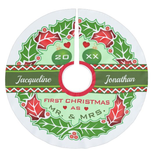 Jupon De Sapin En Polyester Brossé M. et Mme First WEDDED Christmas Holly Wreath (Devant)