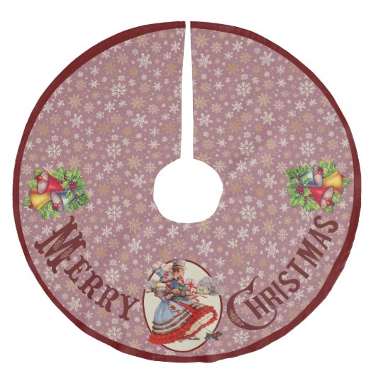 Jupon De Sapin En Polyester Brossé Magasin de Noël victorien | Bordure pourpre (Devant)