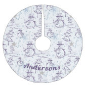 Jupon De Sapin En Polyester Brossé Main violette dessinée Snowman de Noël (Devant)
