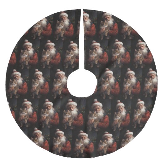 Jupon De Sapin En Polyester Brossé Maine Coon avec Noël Festif du Père Noël (Devant)