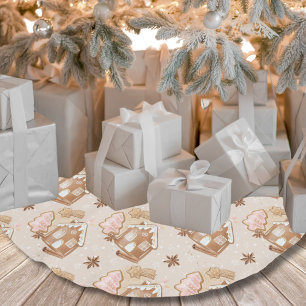 Jupon De Sapin En Polyester Brossé Maison en pain d'épices de Noël Cookies roses marr