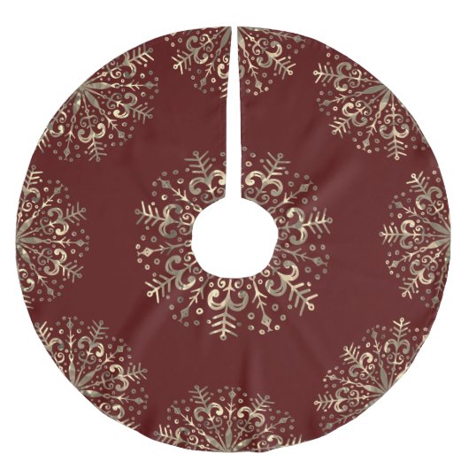 Jupon De Sapin En Polyester Brossé Mandala Snowflake Gold Bourgogne rouge (Devant)