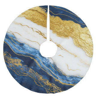 Jupon De Sapin En Polyester Brossé Marbre bleu marine de luxe et feuille d'or