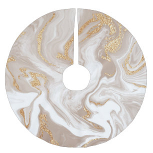Jupon De Sapin En Polyester Brossé Marbre liquide beige, art de la ligne dorée.