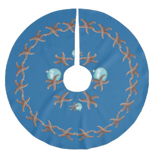 Jupon De Sapin En Polyester Brossé Marine Bleu Starfish Wreath Arbre de Noël Jupe