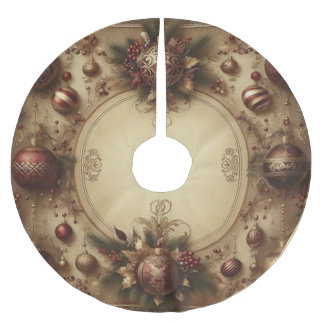 Jupon De Sapin En Polyester Brossé Maroon vintage et Noël d'or