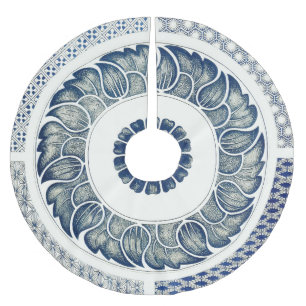 Jupon De Sapin En Polyester Brossé Médaillon Chinois : Chinoiserie Bleu Indigo