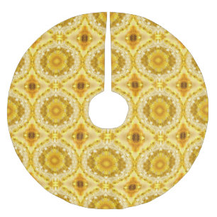 Jupon De Sapin En Polyester Brossé Médaillon en moutarde Motif Batik Jaune Doré