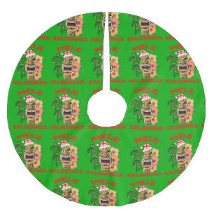 Jupon De Sapin En Polyester Brossé Mele Kalikimaka Santa Claus Tiki