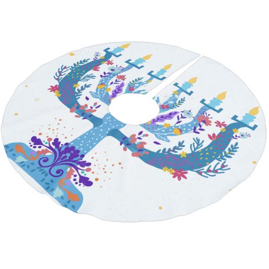 Jupon De Sapin En Polyester Brossé menorah à fleurs hanoukka (Angle)