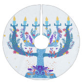 Jupon De Sapin En Polyester Brossé menorah à fleurs hanoukka (Devant)
