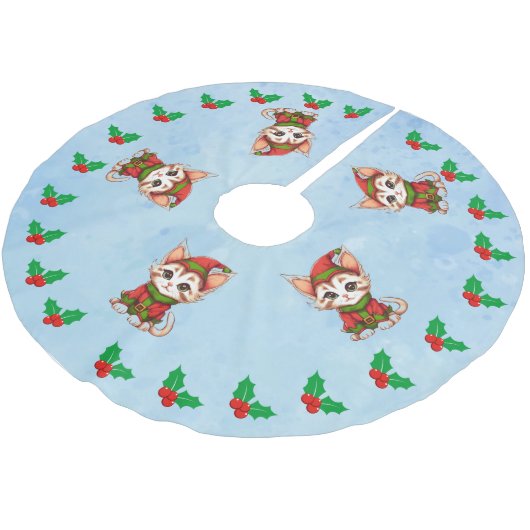Jupon De Sapin En Polyester Brossé Meow Christmas (Angle)