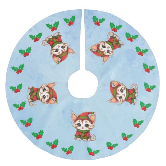Jupon De Sapin En Polyester Brossé Meow Christmas (Devant)