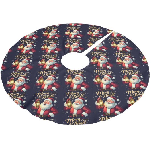 Jupon De Sapin En Polyester Brossé Merry Bright Santa Holding Lantern Illustration (Angle)