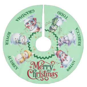 Jupon De Sapin En Polyester Brossé Mignonne Snowmen Jupe d'arbre de Noël avec des nom