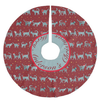 Jupon De Sapin En Polyester Brossé Mignonne Turquoise Chat Silhouettes en Noël Person