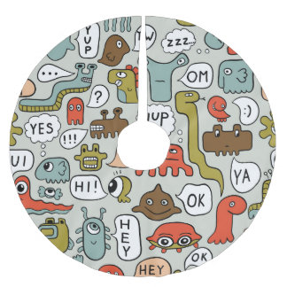 Jupon De Sapin En Polyester Brossé Mignons monstres de dessin : Arrière - plan sans c