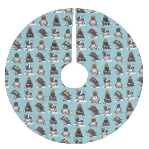 Jupon De Sapin En Polyester Brossé Mignons pingouins bataille de boules de neige de N