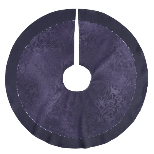 Jupon De Sapin En Polyester Brossé Minuit Indigo Romance | Satiny Grunge Damask (Devant)