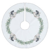 Jupon De Sapin En Polyester Brossé Mistletoe et boules d'argent blanc (Devant)