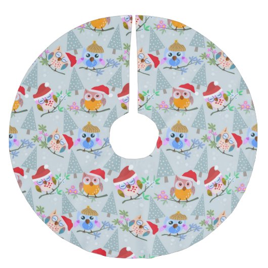 Jupon De Sapin En Polyester Brossé Modèle de Hiboux de Noël (Devant)