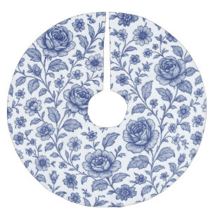 Jupon De Sapin En Polyester Brossé Modèle Floral Royal Bleu Rose