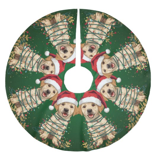 Jupon De Sapin En Polyester Brossé Modern merry Lab christmas tree puppy dog pattern (Devant)