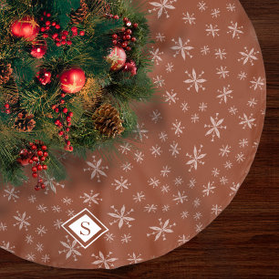 Jupon De Sapin En Polyester Brossé Modern Snowflake Pattern Monogrammed Red Christmas