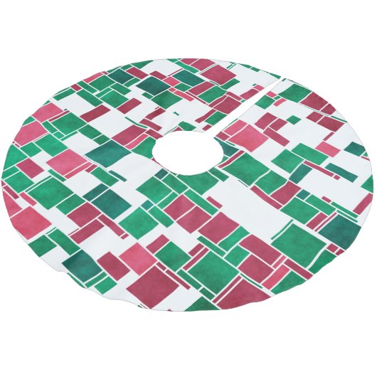 Jupon De Sapin En Polyester Brossé Moderne Gras Rouge et Vert Noël Mondrian (Angle)