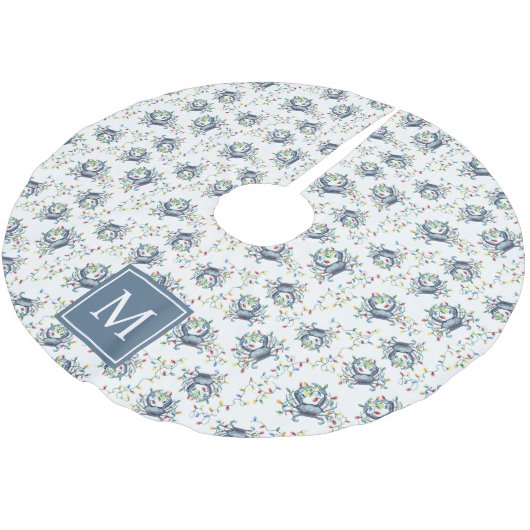 Jupon De Sapin En Polyester Brossé Monogram Coastal Crab Christmas Lights (Angle)