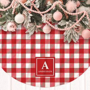 Jupon De Sapin En Polyester Brossé Monogramme à carreaux gingham rouge et blanc