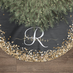 Jupon De Sapin En Polyester Brossé Monogramme à étincelle noire à Parties scintillant