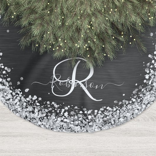 Jupon De Sapin En Polyester Brossé Monogramme à étincelle noire à Parties scintillant