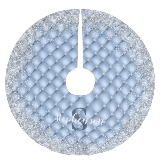 Jupon De Sapin En Polyester Brossé Monogramme Bleu clair Tufé Diamant Parties scintil (Devant)