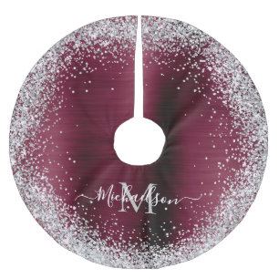 Jupon De Sapin En Polyester Brossé Monogramme Burgundy Parties scintillant argent Gla