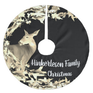 Jupon De Sapin En Polyester Brossé Monogramme Cerf Doe Or Vins Feuilles Brown Noir