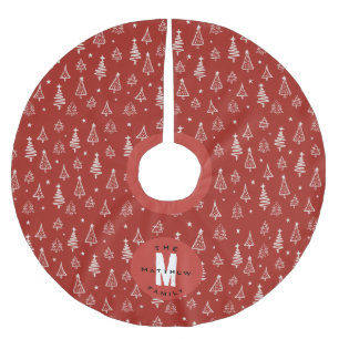 Jupon De Sapin En Polyester Brossé Monogramme d'arbre de Noël classique familial roug