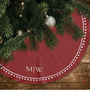 Jupon De Sapin En Polyester Brossé Monogramme de couples minimaliste Rouge Fêtes