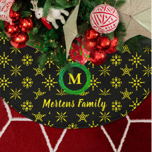 Jupon De Sapin En Polyester Brossé Monogramme de couronne Votre nom Flèche de neige j