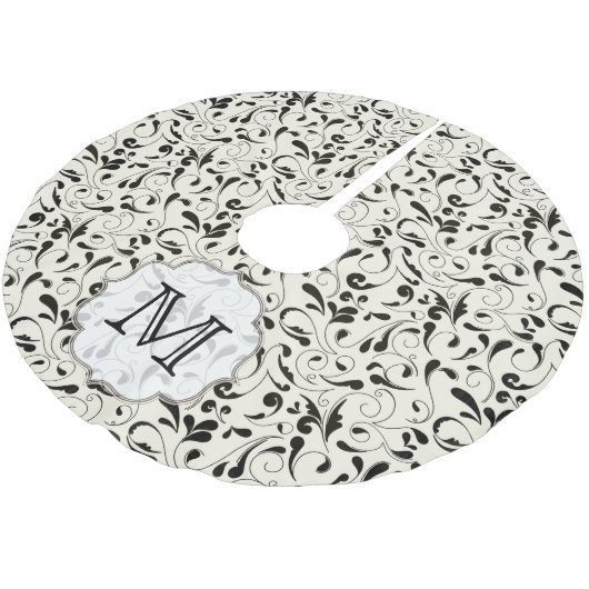 Jupon De Sapin En Polyester Brossé Monogramme de la dentelle noire de l'arbre initial (Angle)