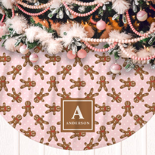 Jupon De Sapin En Polyester Brossé Monogramme de l'homme en pain d'épice rose Noël