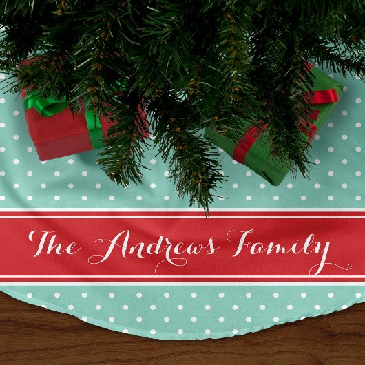 Jupon De Sapin En Polyester Brossé Monogramme de points de pluies rouges et aqua