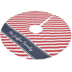 Jupon De Sapin En Polyester Brossé Monogramme des bandes de rapaces rouge et marine