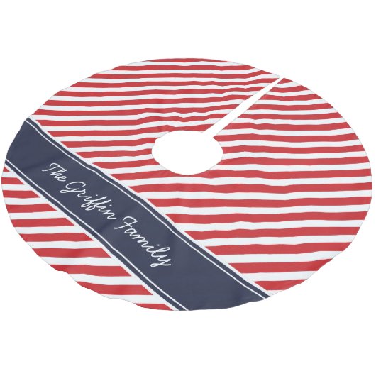 Jupon De Sapin En Polyester Brossé Monogramme des bandes de rapaces rouge et marine (Angle)