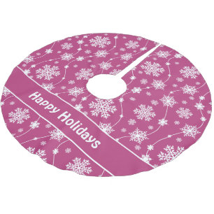 Jupon De Sapin En Polyester Brossé Monogramme du flocon de neige rose et blanc d'hive