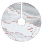 Jupon De Sapin En Polyester Brossé Monogramme Elegant Blanc Agate & Rose Or Noël (Devant)