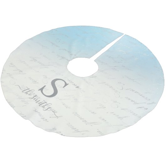 Jupon De Sapin En Polyester Brossé Monogramme Famille Blanc Bleu Motif Noël (Angle)