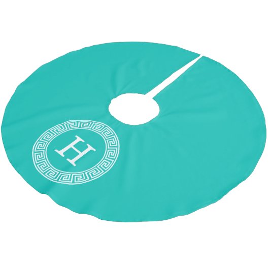 Jupon De Sapin En Polyester Brossé Monogramme initial turquoise Wht Key grecque (Angle)