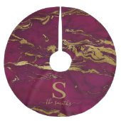 Jupon De Sapin En Polyester Brossé Monogramme Marbre Bourgogne & Or Élégant Noël (Devant)